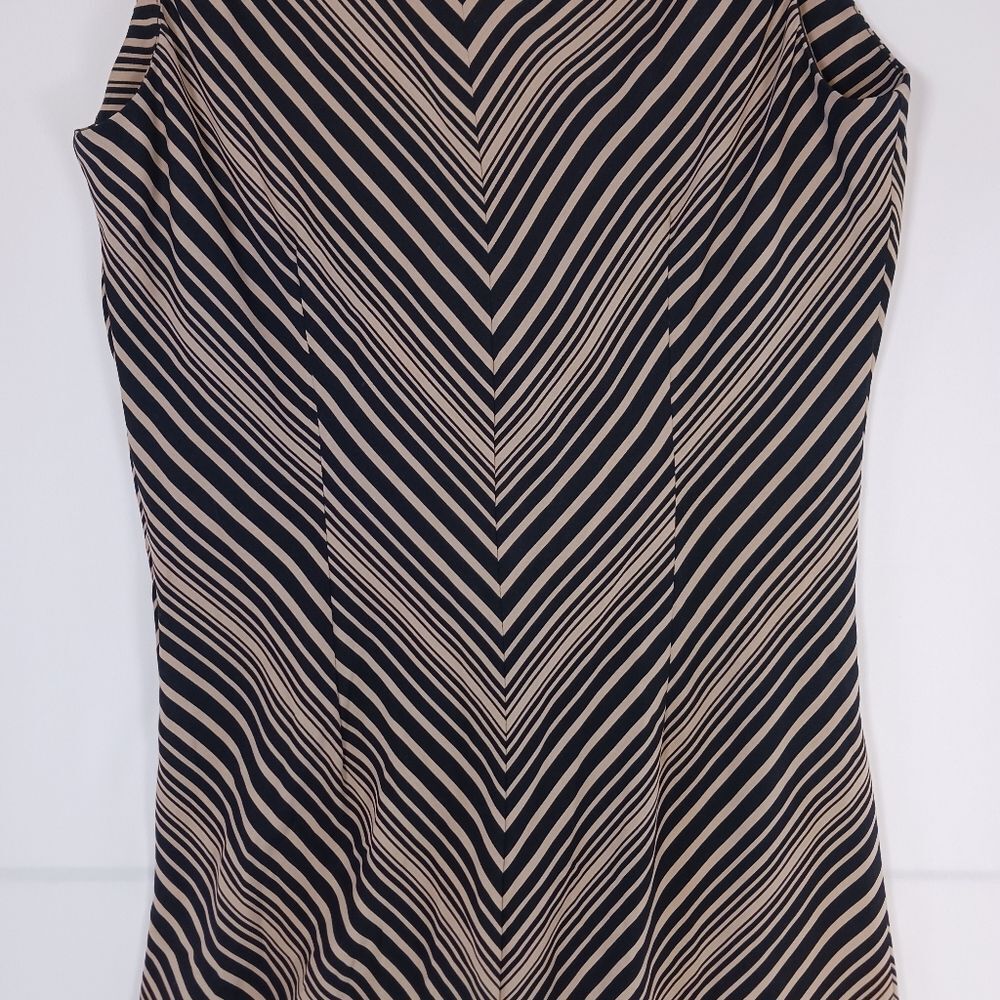 VINTAGE Chic Chevron Striped Maxi Dress Sleevless Gothic Glam Black Tan Size 12 - Picture 4 of 8